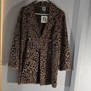 Anne Klein Brown Leopard Print Teddy Jacket